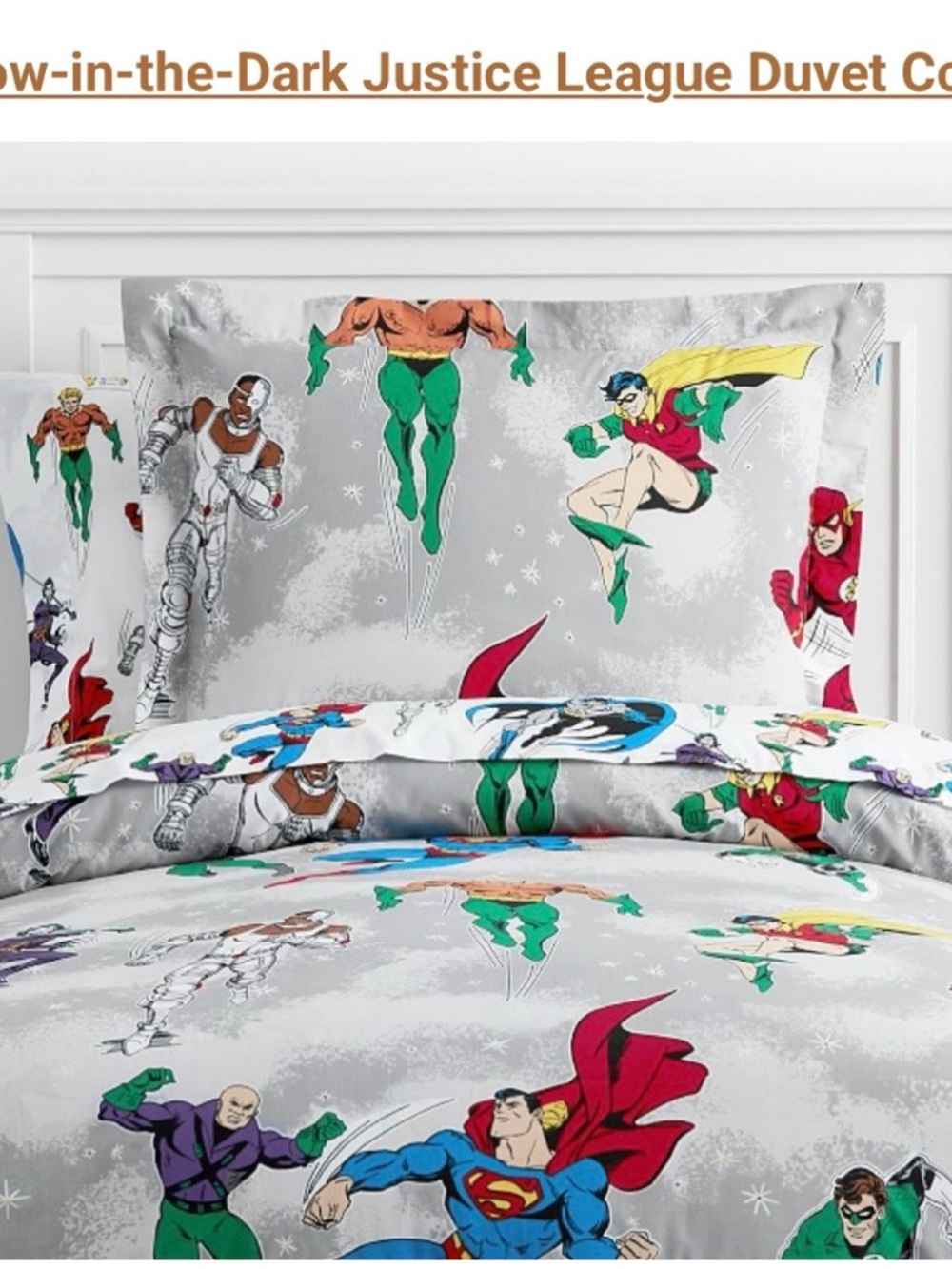 Pottery Barn Kids Glow-in-the-dark Justice League Superhero Twin Duvet Cover